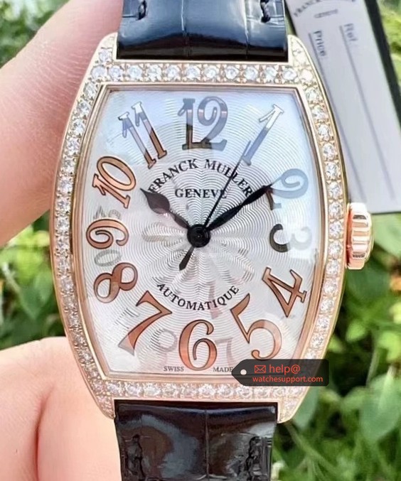Franck Muller Cintrée Curvex 7500 SC Rose Gold Diamond Bezel White Dial Automatic