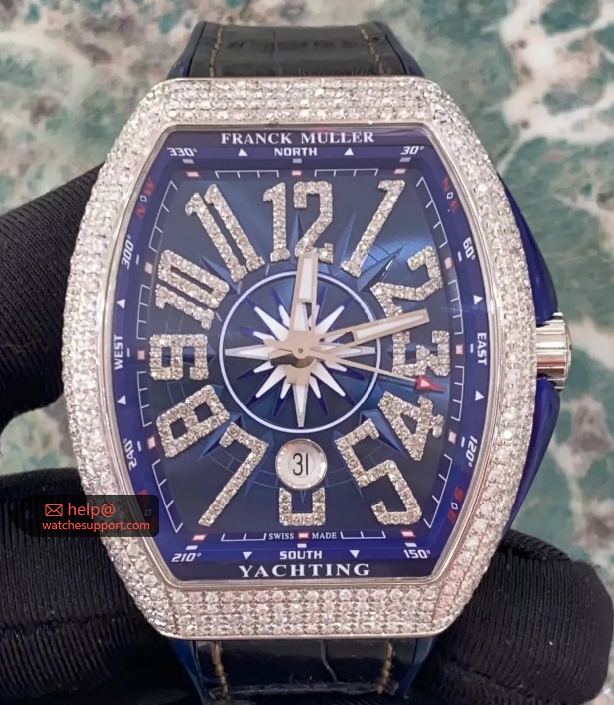 Franck Muller Vanguard V45 Yachting Blue Dial Full Diamond Paved