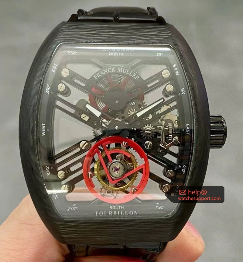 Franck Muller Vanguard Skeleton Tourbillon Carbon Red Stripe