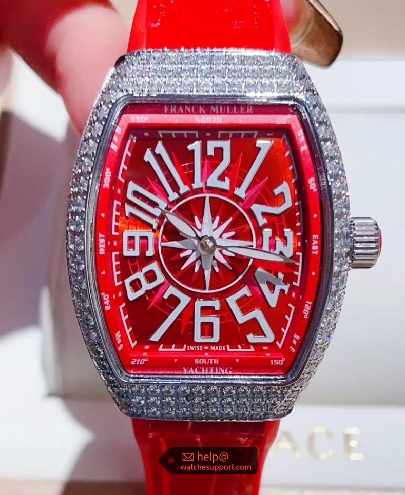 Franck Muller Vanguard V32 Yachting Red Dial Full Pave Ladies