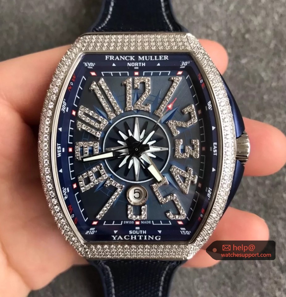 Franck Muller Vanguard V45 Yachting Full Diamond Blue Dial
