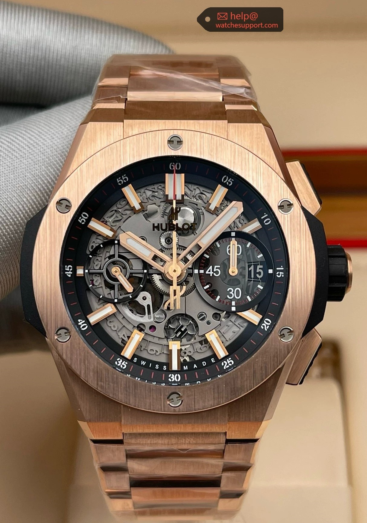 Hublot Big Bang Rose Gold Chronograph Skeleton Dial 42mm