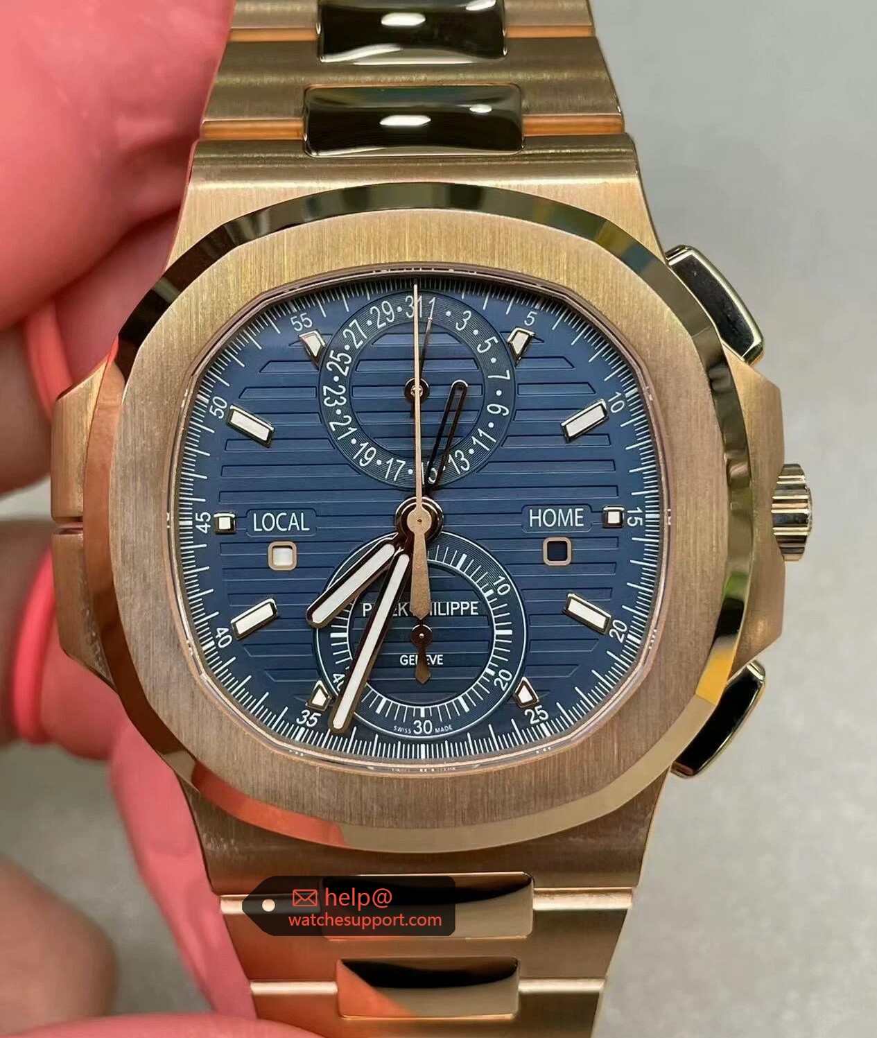 Patek Philippe Nautilus 5990/1R Rose Gold Blue Dial Dual Time Chronograph