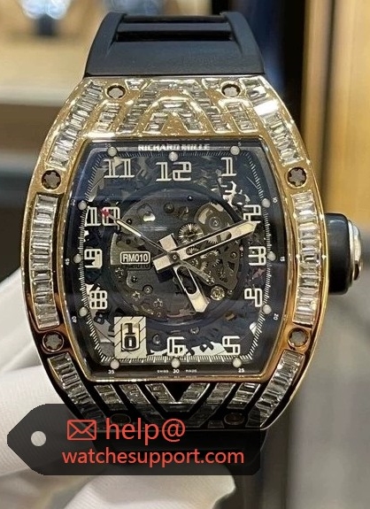 Richard Mille RM 010 RG Full Diamond Baguette Bezel Skeleton Black Strape