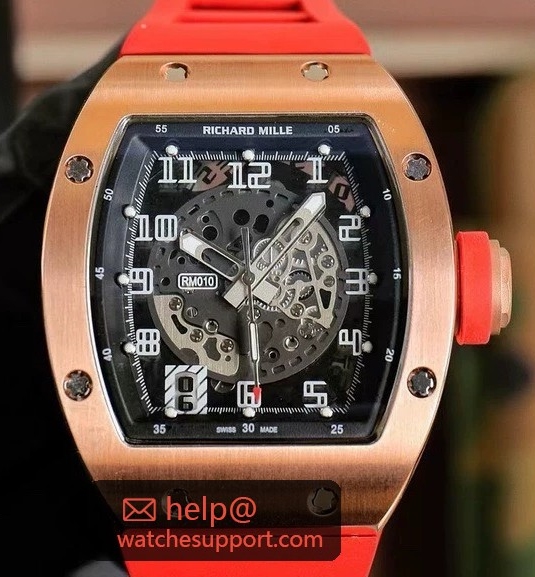 Richard Mille RM 010 Skeleton Dial Rose Gold Red Rubber Strap