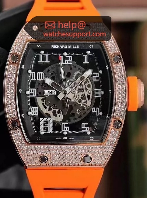 Richard Mille RM 010 Skeletonized Diamond Bezel Orange Rubber Strap