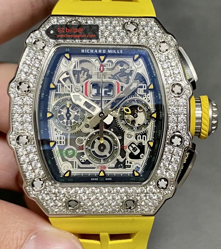 Richard Mille RM 011 Diamond Chronograph Yellow Rubber Strap