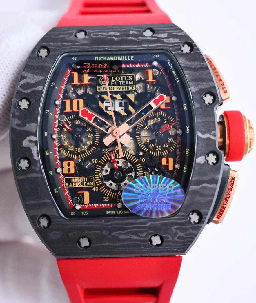 Richard Mille RM 011 Lotus F1 Carbon Fiber Red Rubber Strap