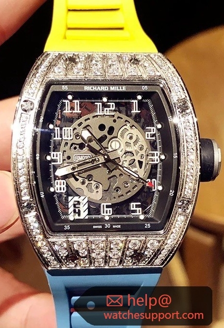 Richard Mille RM 010 Full Diamond Skeleton Dial Dual-Color Rubber Strap