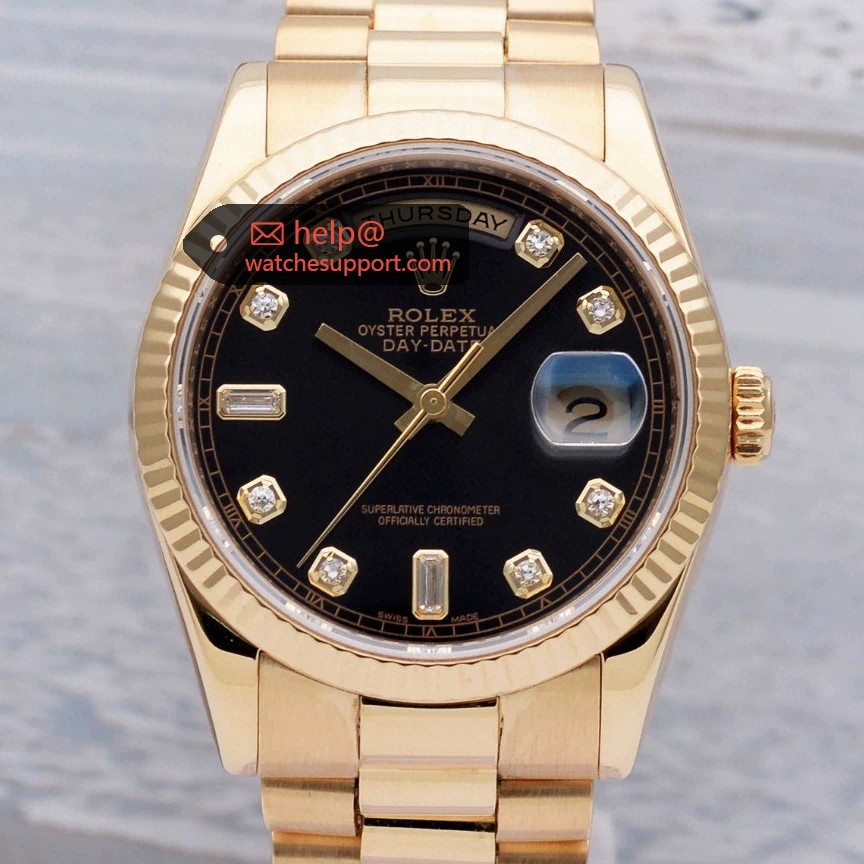 Rolex Day-Date 118238 Black Dial Diamond Markers 36mm