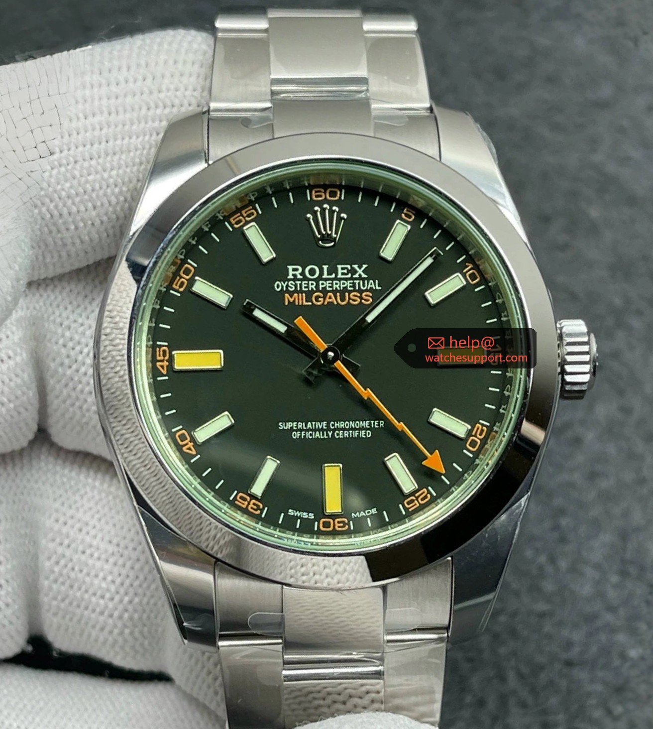 Rolex Milgauss 116400 with Lightning Hands and Green Glass 40mm